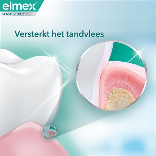 Elmex Sensitive Plus versterkt het tandvlees en helpt de natuurlijke gezondheid van de mond te behouden.